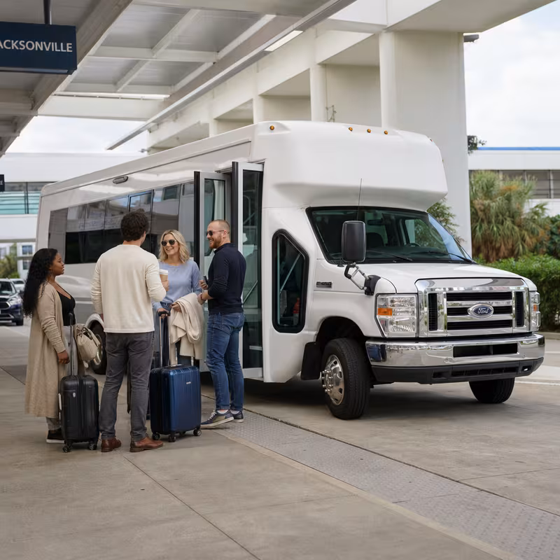 Black Mercedes Sprinter van staged for an Jacksonville Airport Transportation group