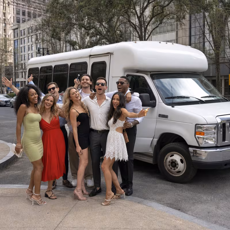 Black Mercedes Sprinter van staged for an Jacksonville Bachelor & Bachelorette Transportation group