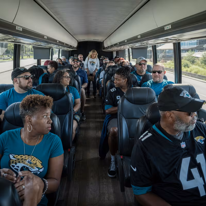 Passenger seating aboard a Jacksonville party bus rental